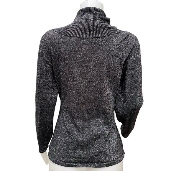 REBA - BLACK & SILVER METALLIC LONG SLEEVE WRAP SWEATER SZ L - Picture 5 of 7